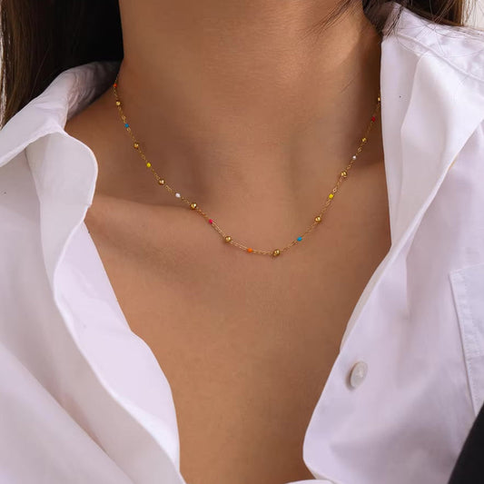 Gold Chain Bead Necklace for Women with Colorful Accents – Waterproof Hypoallergenic 18k Gold Plated Jewelry 1
