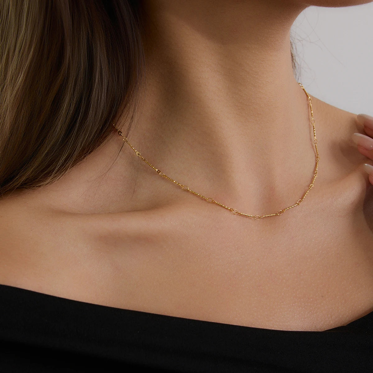 Gold Chain Necklace for Women, 16-Inch Adjustable Linked Necklace in 18k Gold Plated Stainless Steel, Waterproof and Hypoallergenic 3