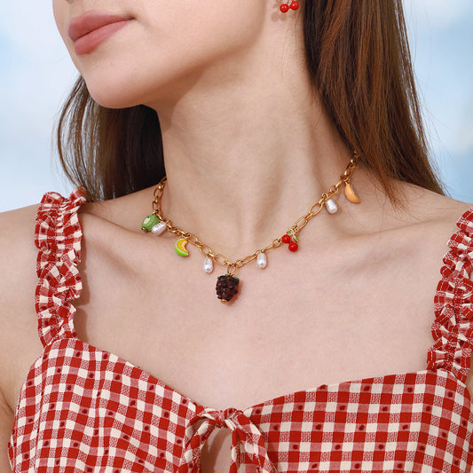 Gold Fruit Charm Necklace with Freshwater Pearls – Waterproof and Hypoallergenic 1