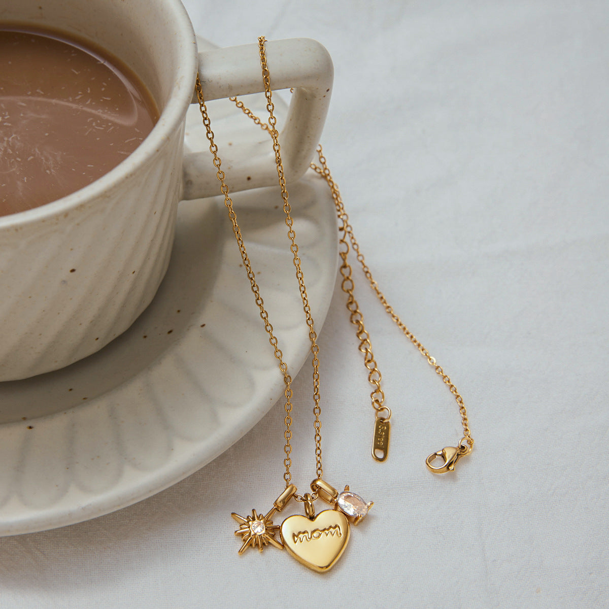Gold Locket Necklace with Hand-Engraved Mom Charm – Waterproof, Hypoallergenic, 16-Inch Length, 17 mm Pendant 4