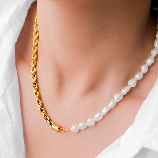 Gold Pearl Necklace with Freshwater Pearls – 18k Gold Chain, Adjustable Length 18-22 Inches, Elegant Women's Jewelry 1