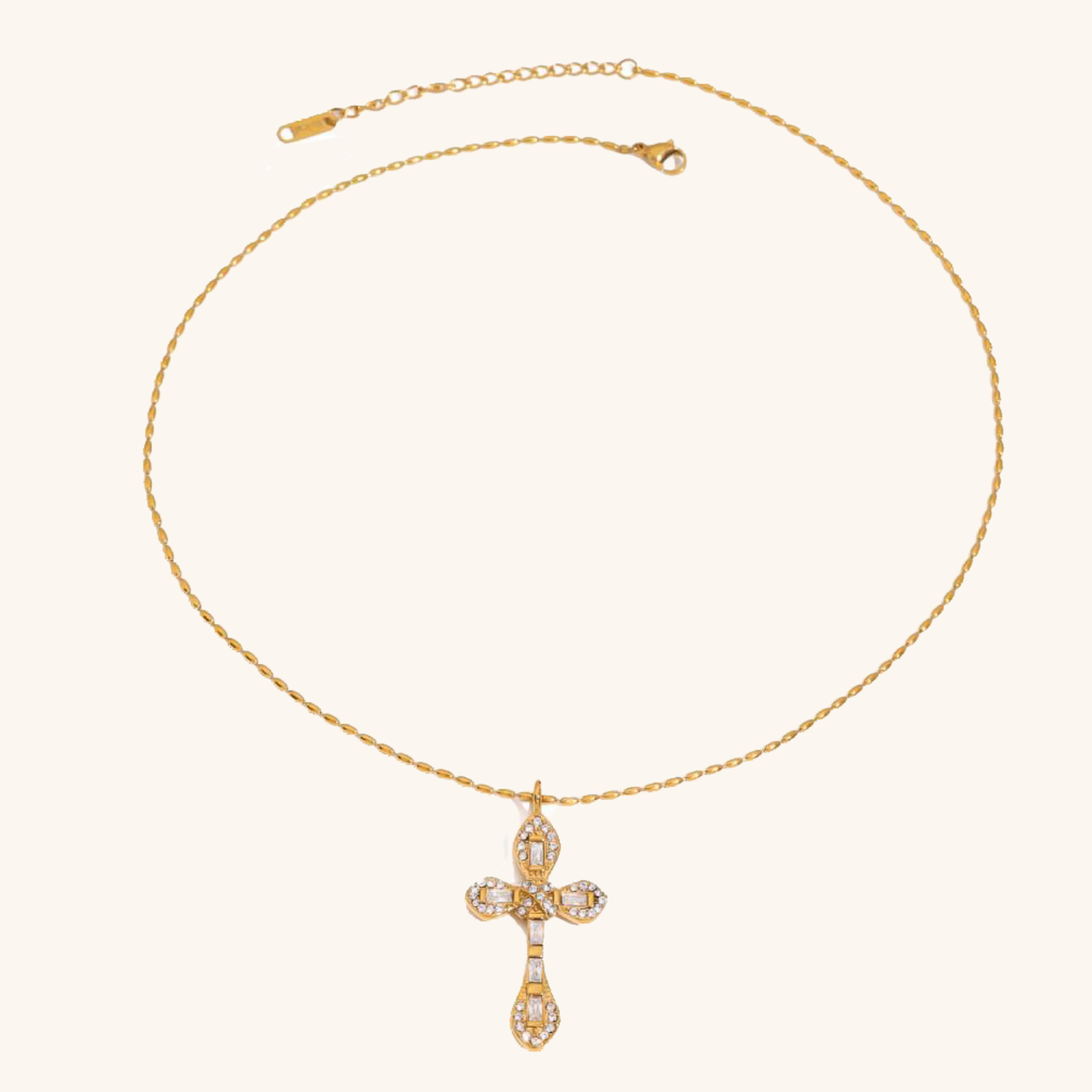 Gold Plated Diamond Crucifix Necklace for Women – Hypoallergenic Stainless Steel, 16-Inch with 2-Inch Extension 0