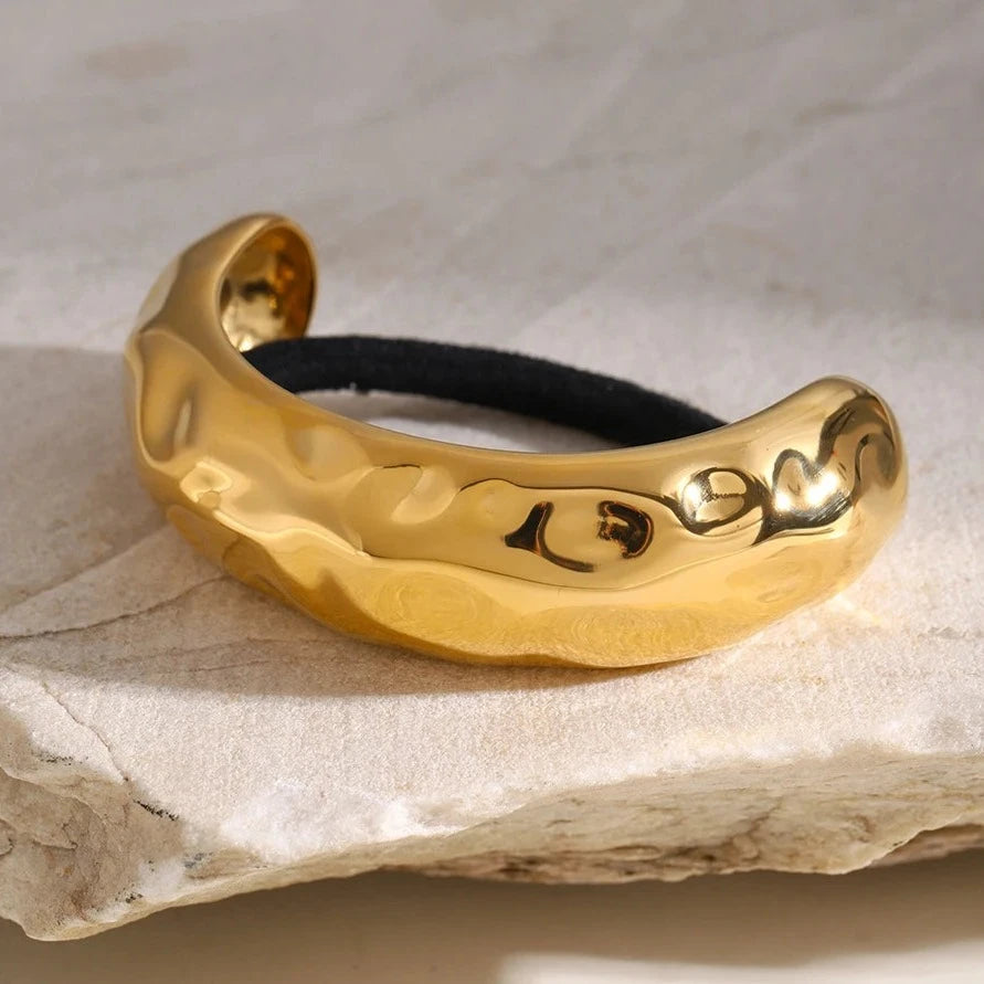 Hammered Arch Pony Cuff - Hypoallergenic 18k Gold Hair Accessory for Elegant Hairstyles 3