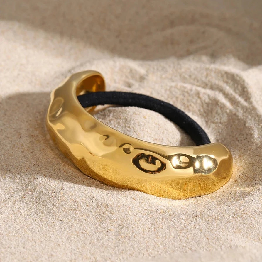 Hammered Arch Pony Cuff - Hypoallergenic 18k Gold Hair Accessory for Elegant Hairstyles 5