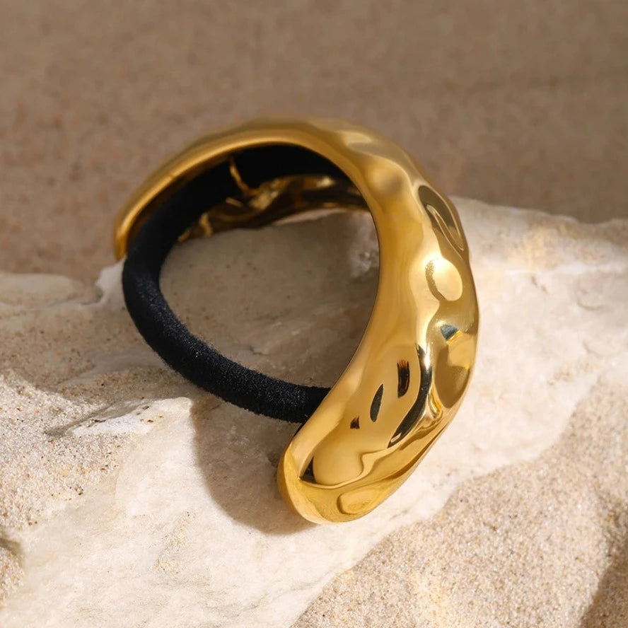 Hammered Arch Pony Cuff - Hypoallergenic 18k Gold Hair Accessory for Elegant Hairstyles 7