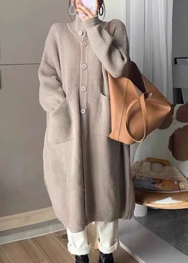 Women's Sweater Grey Cotton Knit Turtleneck Long Sleeve - 2