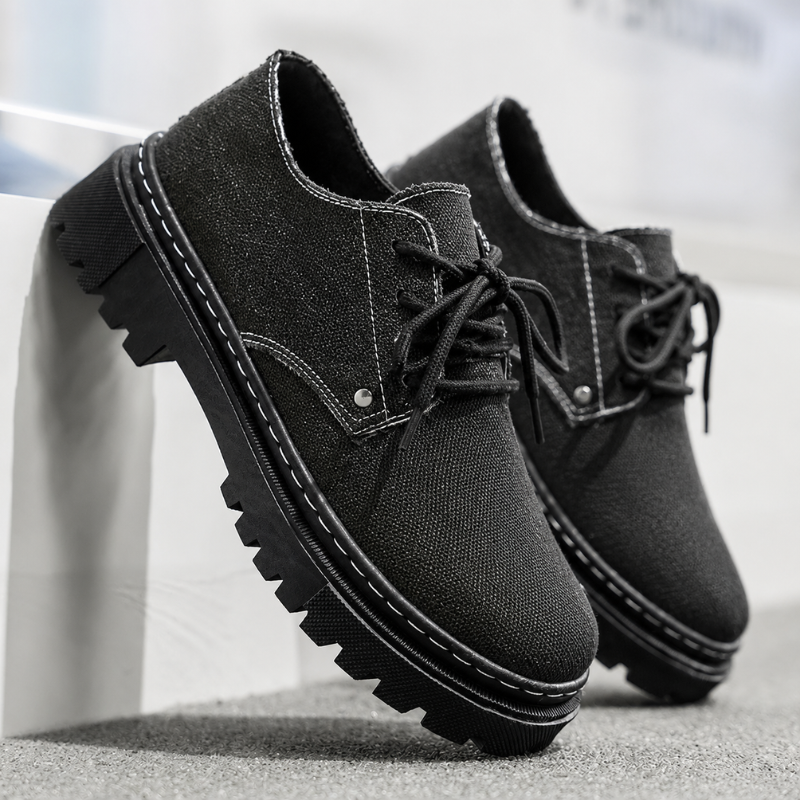 Men's Premium Denim Lace-Up Shoes – worn view | Hensley London