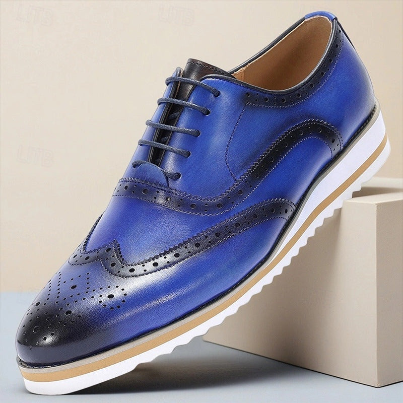 Men's Genuine Leather Wingtip Oxford Shoes in Blue – heel detail | Hensley London