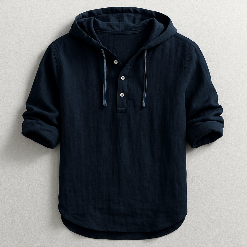 Men's Cotton-Linen Relaxed Drawstring Hoodie Shirt – product view | Hensley London