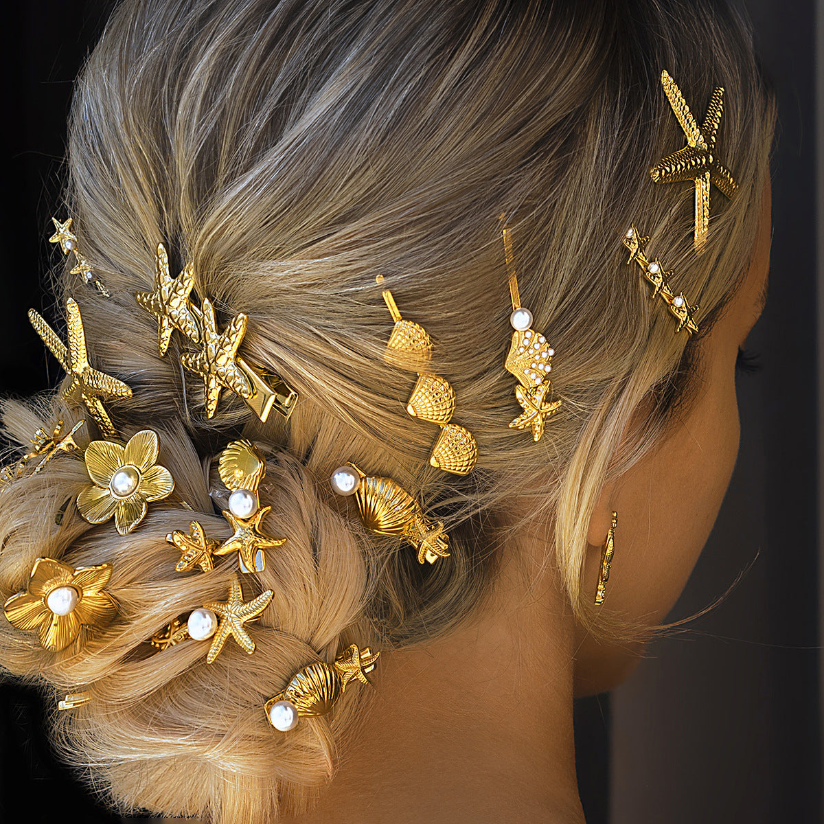 Ios Pearl French Hair Pin with Starfish and Shell Design – Hypoallergenic and Waterproof Accessory 0