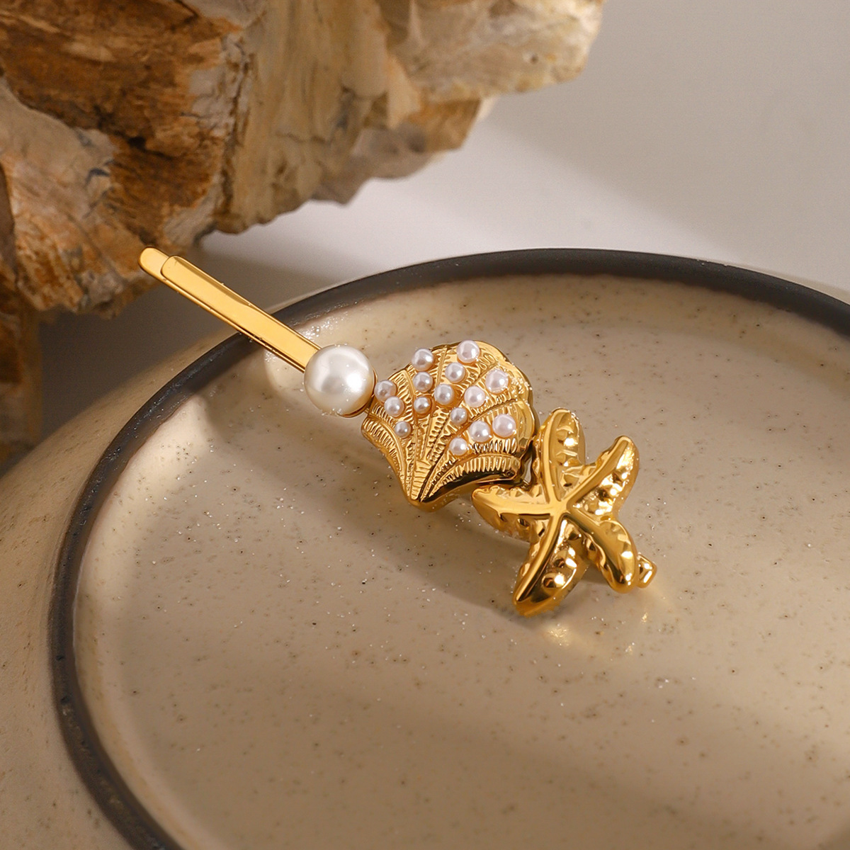 Ios Pearl French Hair Pin with Starfish and Shell Design – Hypoallergenic and Waterproof Accessory 2