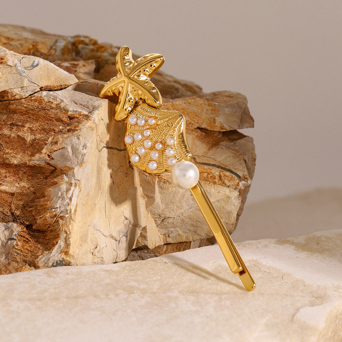 Ios Pearl French Hair Pin with Starfish and Shell Design – Hypoallergenic and Waterproof Accessory 3