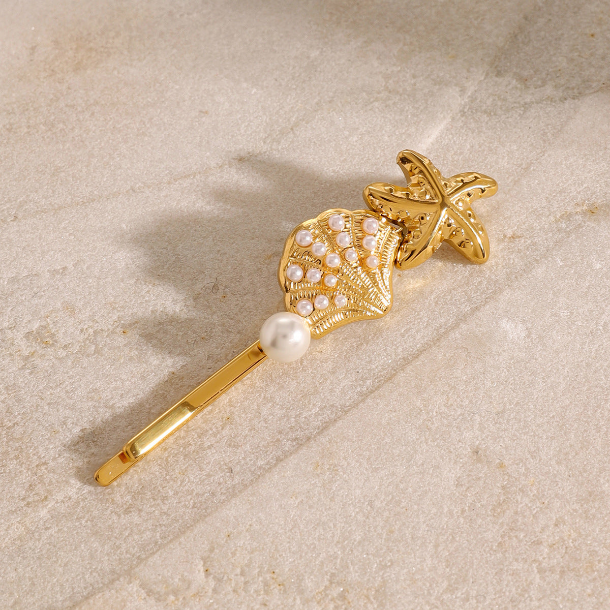 Ios Pearl French Hair Pin with Starfish and Shell Design – Hypoallergenic and Waterproof Accessory 4