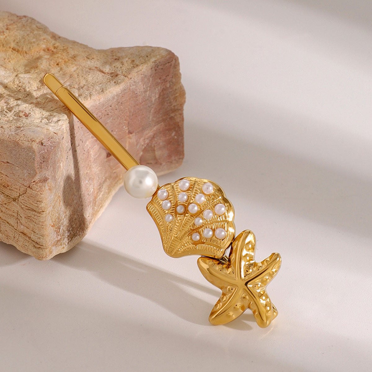 Ios Pearl French Hair Pin with Starfish and Shell Design – Hypoallergenic and Waterproof Accessory 5