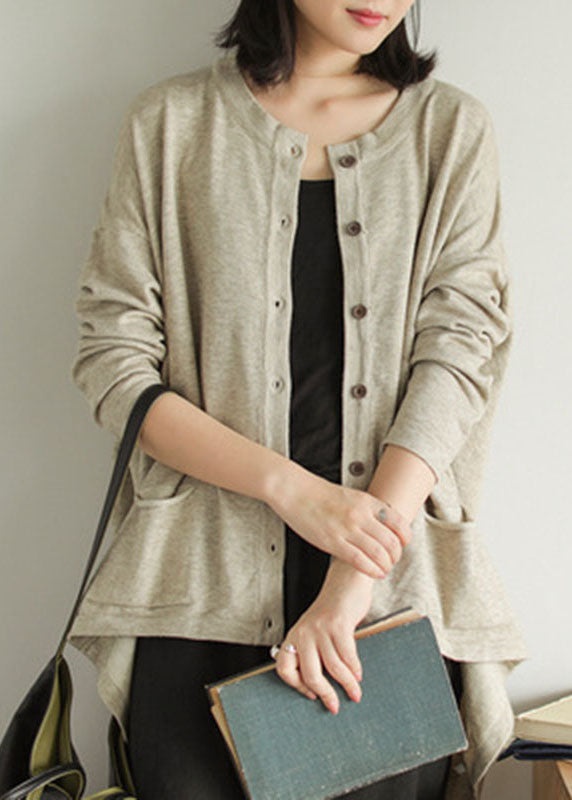 Women's Cardigan Chocolate Cotton Blend Loose Knit - 2