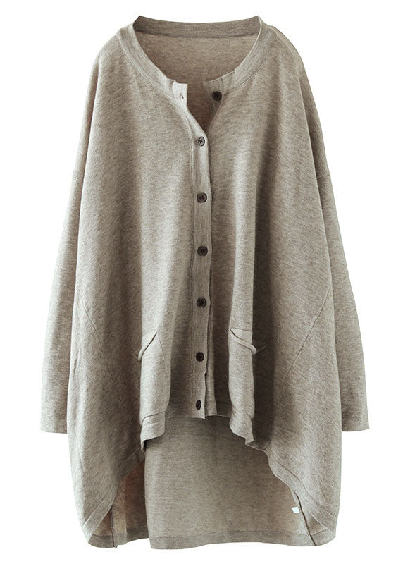 Women's Cardigan Chocolate Cotton Blend Loose Knit - 5