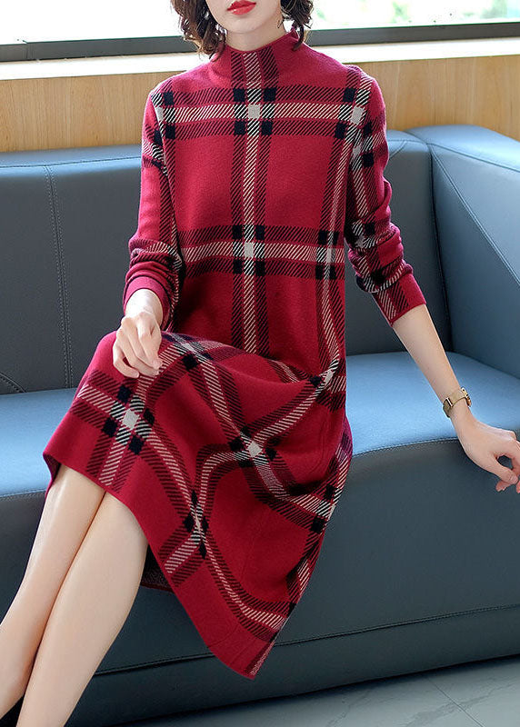 Women's Sweater Dress Red Knit Long Sleeve - 2