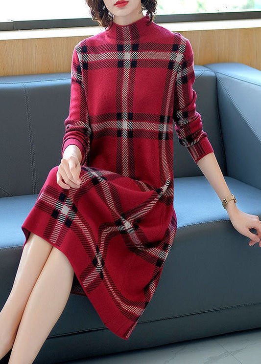 Women's Sweater Dress Red Knit Long Sleeve - 2