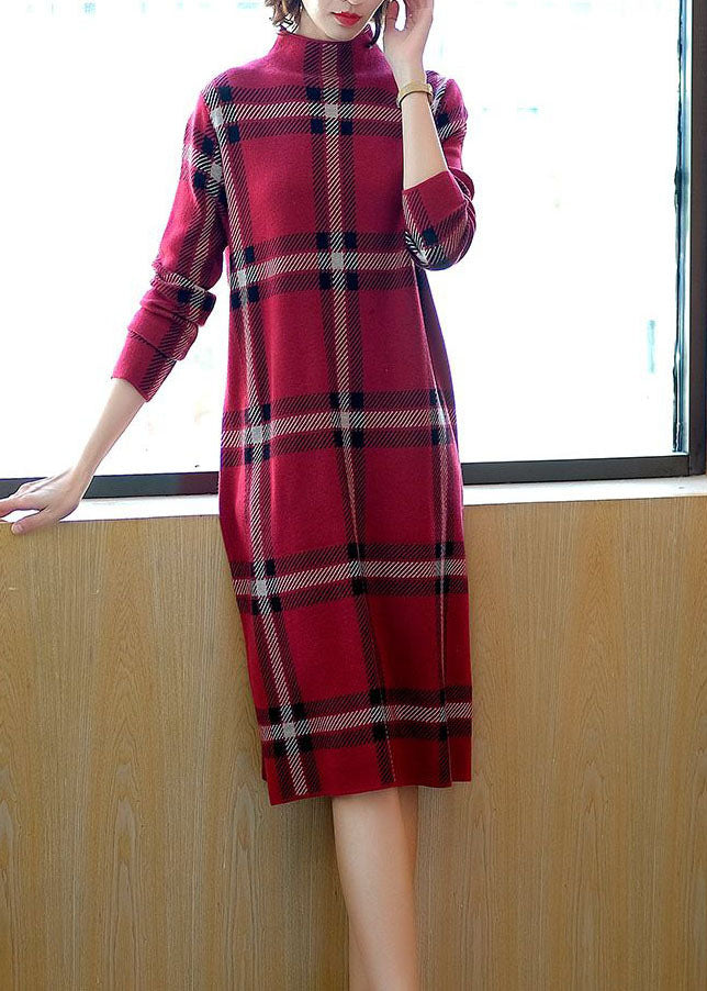 Women's Sweater Dress Red Knit Long Sleeve - 4