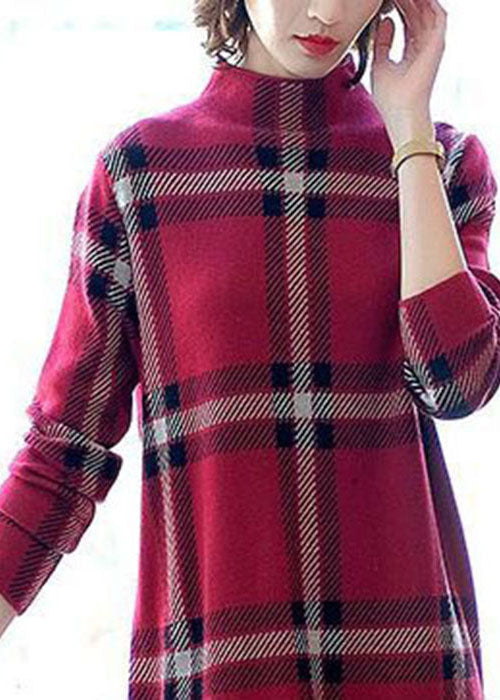 Women's Sweater Dress Red Knit Long Sleeve - 5