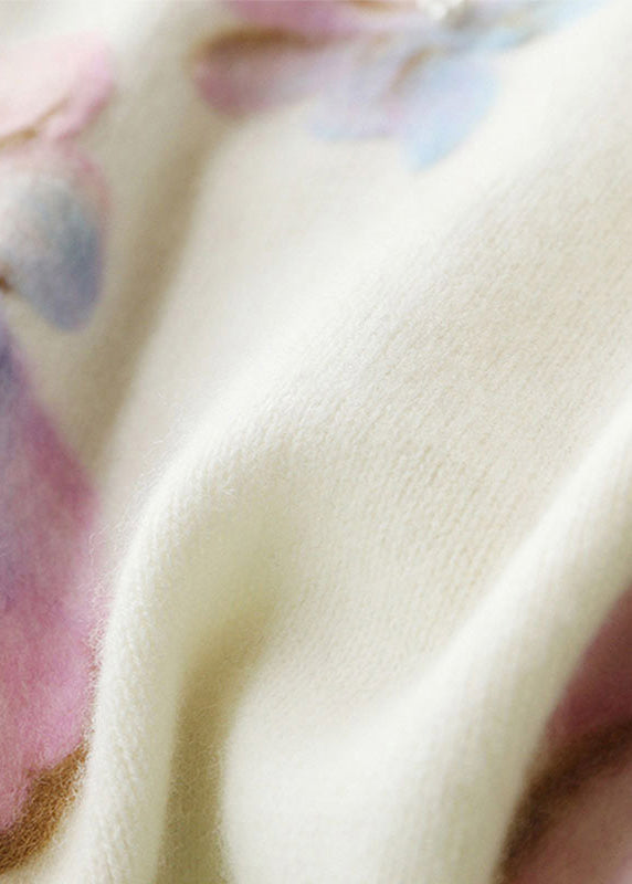 Women's Sweater White O Neck Pearl Patchwork - 5