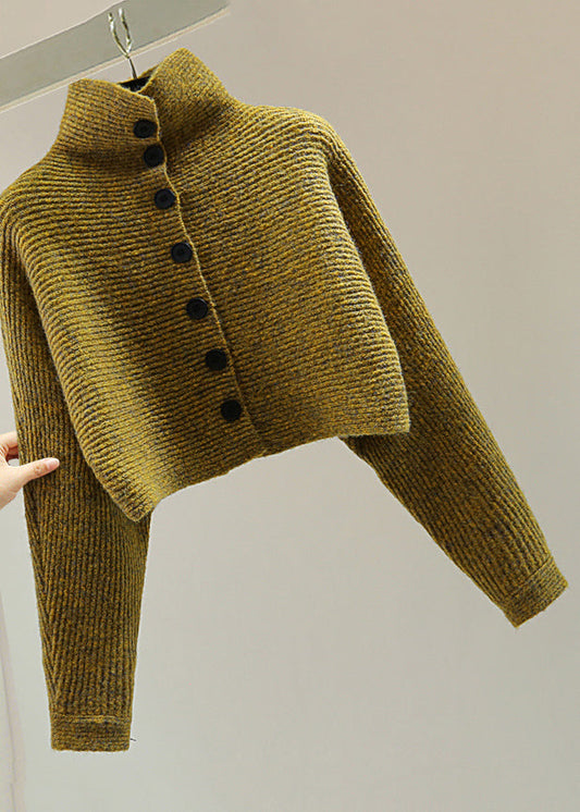 Women's Sweater Yellow Cotton Turtleneck Batwing Sleeve - 1