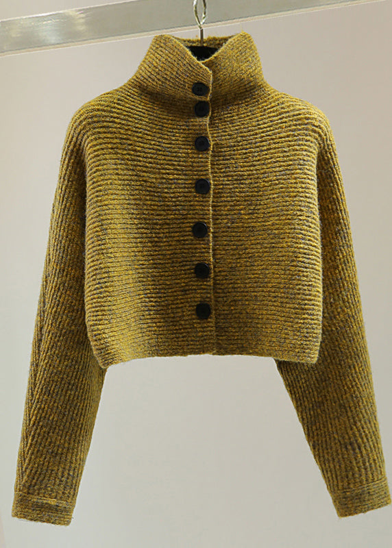 Women's Sweater Yellow Cotton Turtleneck Batwing Sleeve - 3