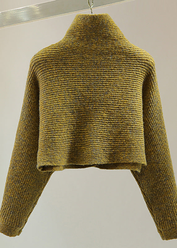 Women's Sweater Yellow Cotton Turtleneck Batwing Sleeve - 4