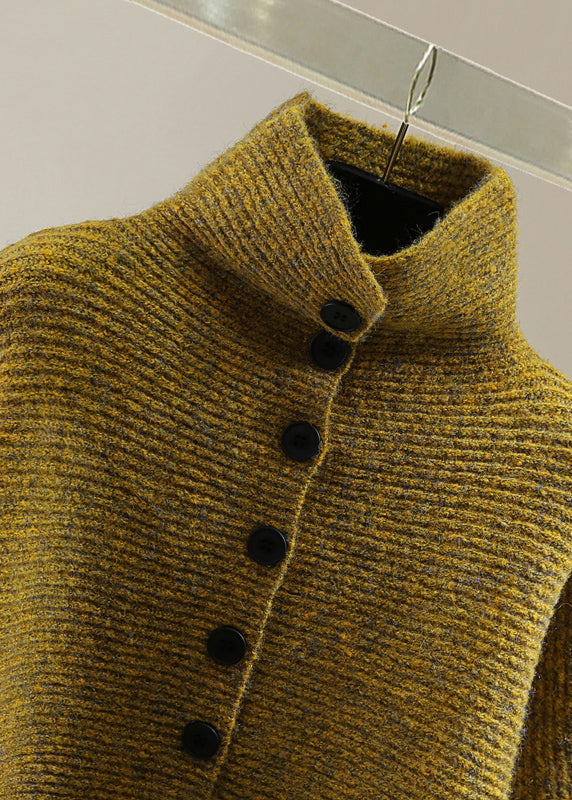 Women's Sweater Yellow Cotton Turtleneck Batwing Sleeve - 5