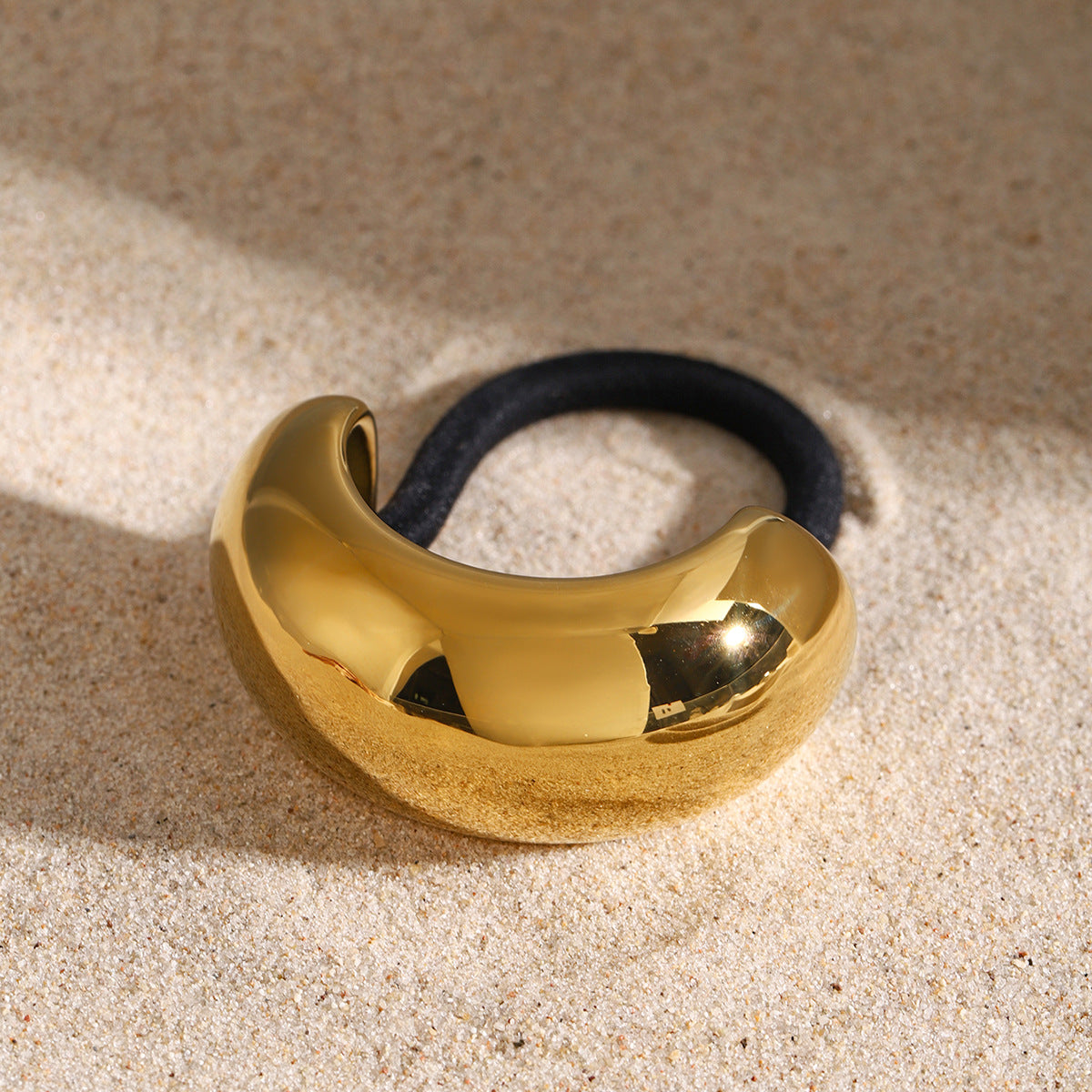 Jumbo Arch Pony Cuff – Gold Stainless Steel Hair Accessory for Chic Hairstyles 6