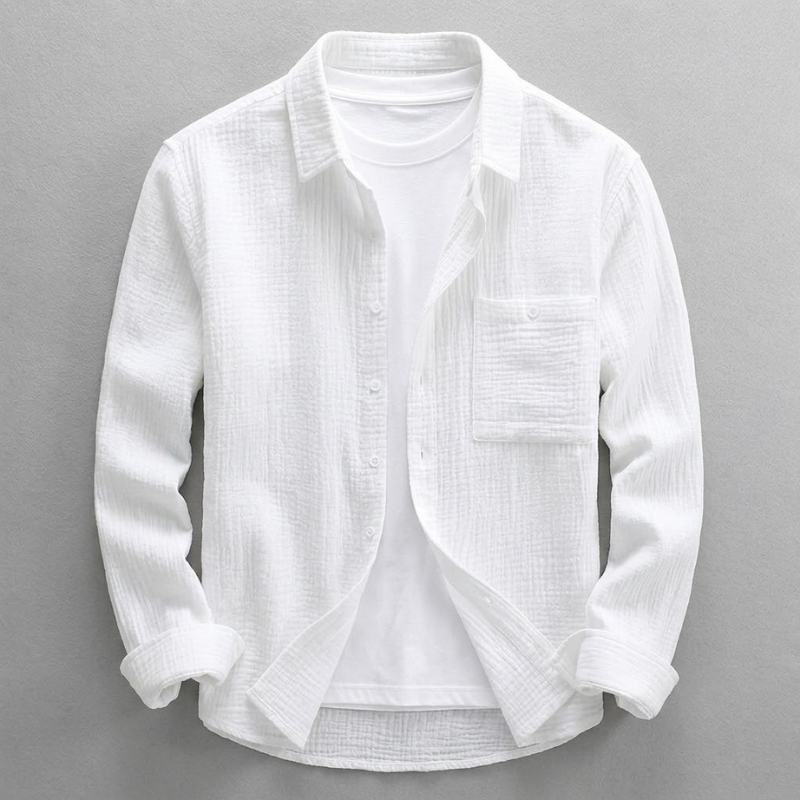 Men's Cotton Double-Gauze Button-Up Shirt – product view | Hensley London