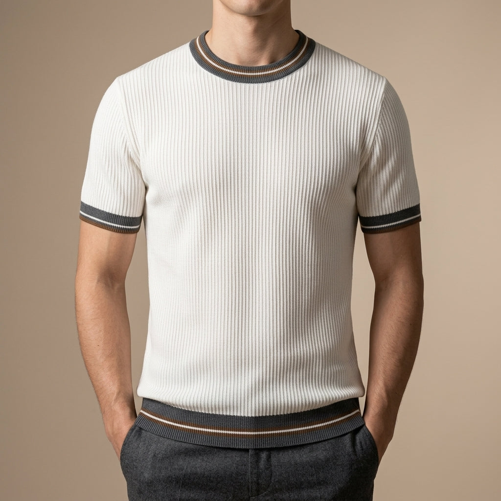 Men's Ribbed Knit Crewneck T-Shirt – back view | Hensley London