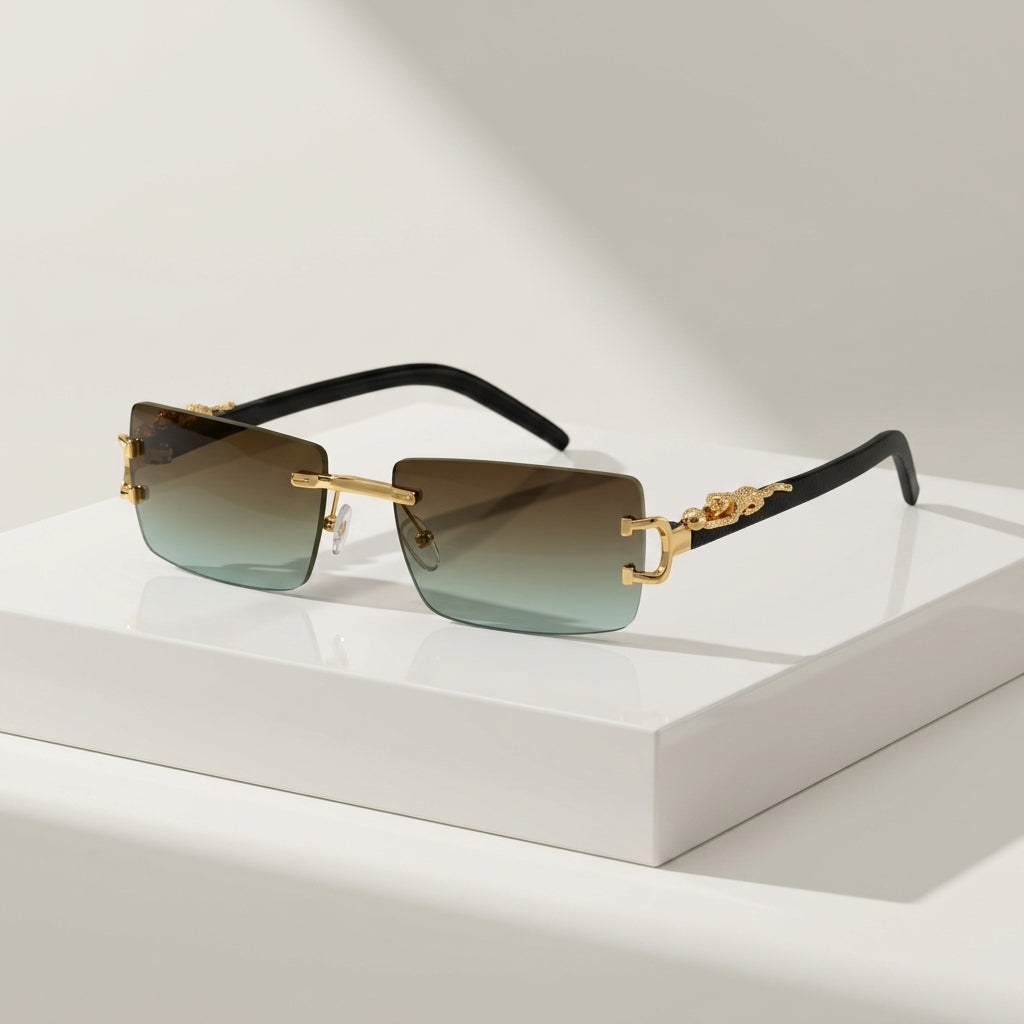 Women's Rimless Rectangle Sunglasses – detail view | Hensley London