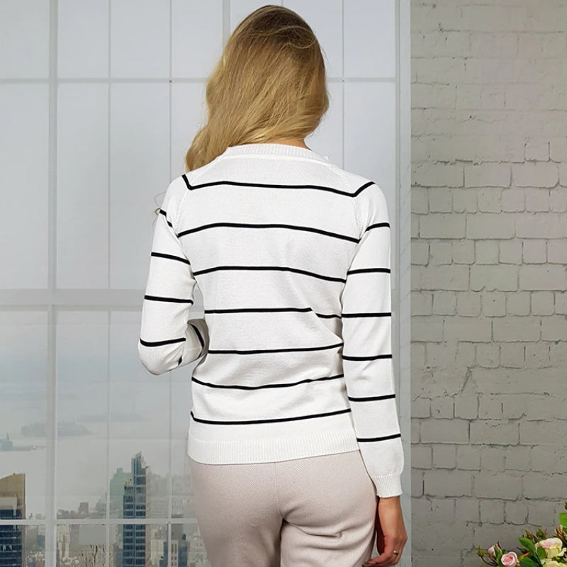Knitted Striped Long Sleeve Pullover Sweaters 1