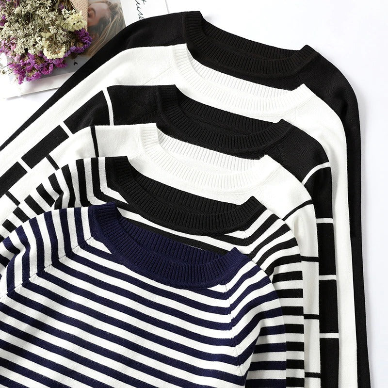 Knitted Striped Long Sleeve Pullover Sweaters 4