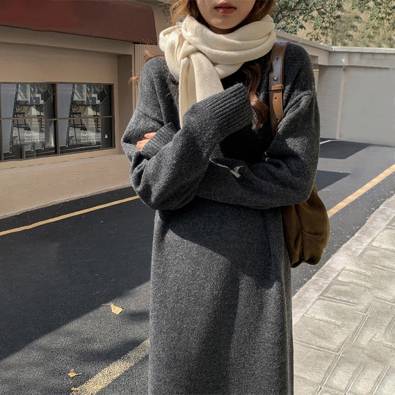 Knitted Thick and Warm Full Sleeve Loose Sweater Dresses 5
