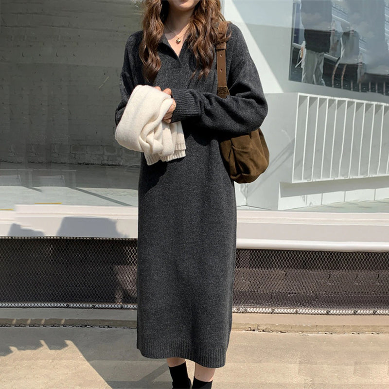 Knitted Thick and Warm Full Sleeve Loose Sweater Dresses 6
