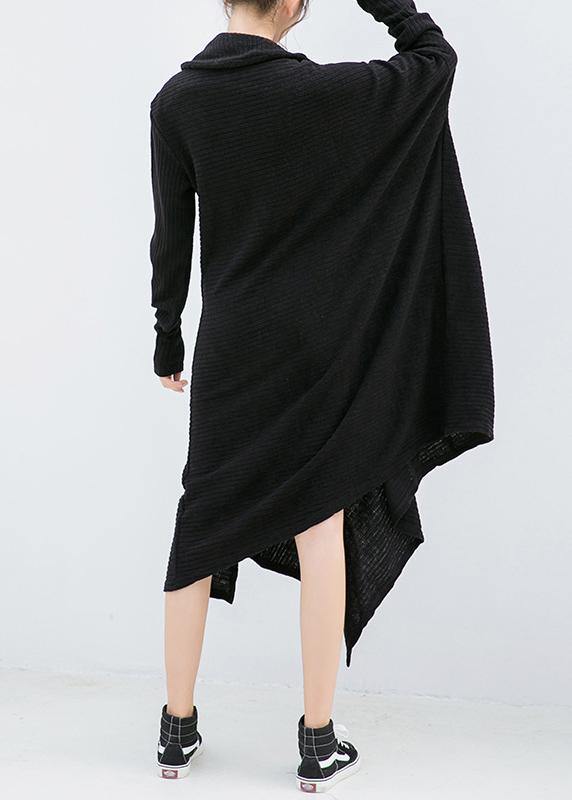 Women's Sweater Dress Black Asymmetric High Neck Knit Cotton Blend - 3