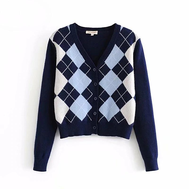 Korean Style Plaid Cardigan Sweater 0