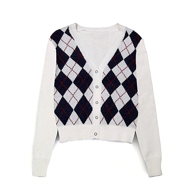 Korean Style Plaid Cardigan Sweater 2