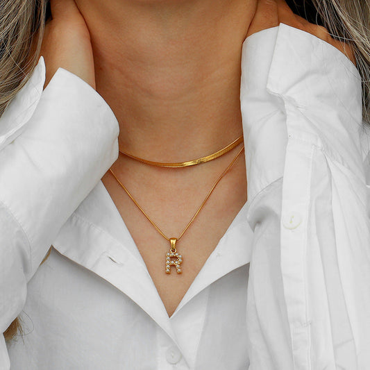 Layered Gold Initial Necklace with Freshwater Pearls – Waterproof and Hypoallergenic Gold Chain Jewelry for Women 1