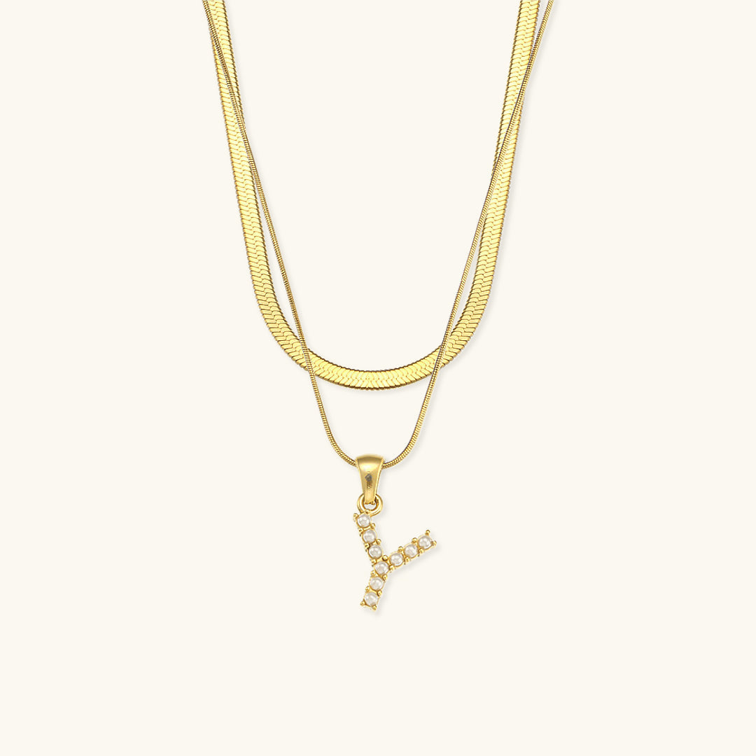 Layered Gold Initial Necklace with Freshwater Pearls – Waterproof and Hypoallergenic Gold Chain Jewelry for Women 24
