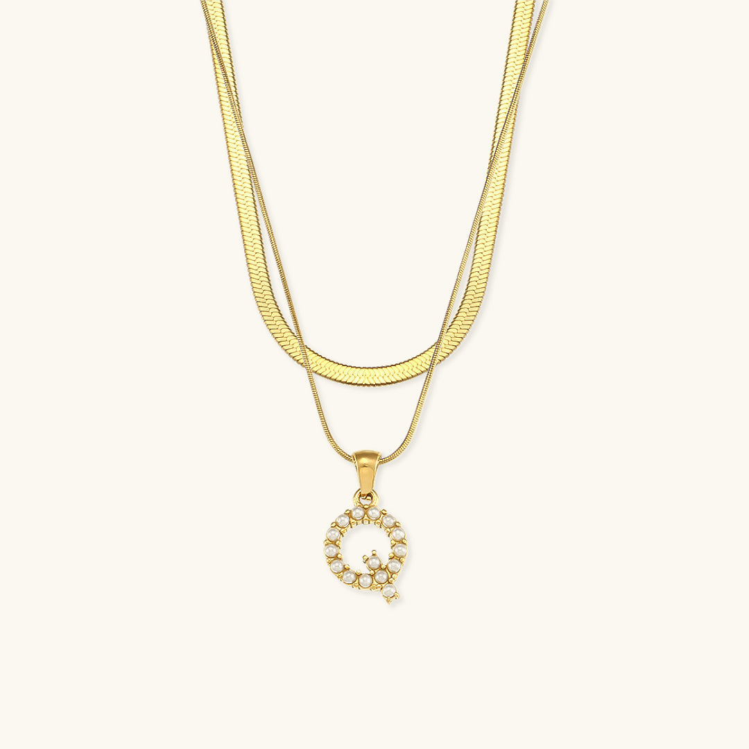 Layered Gold Initial Necklace with Freshwater Pearls – Waterproof and Hypoallergenic Gold Chain Jewelry for Women 26