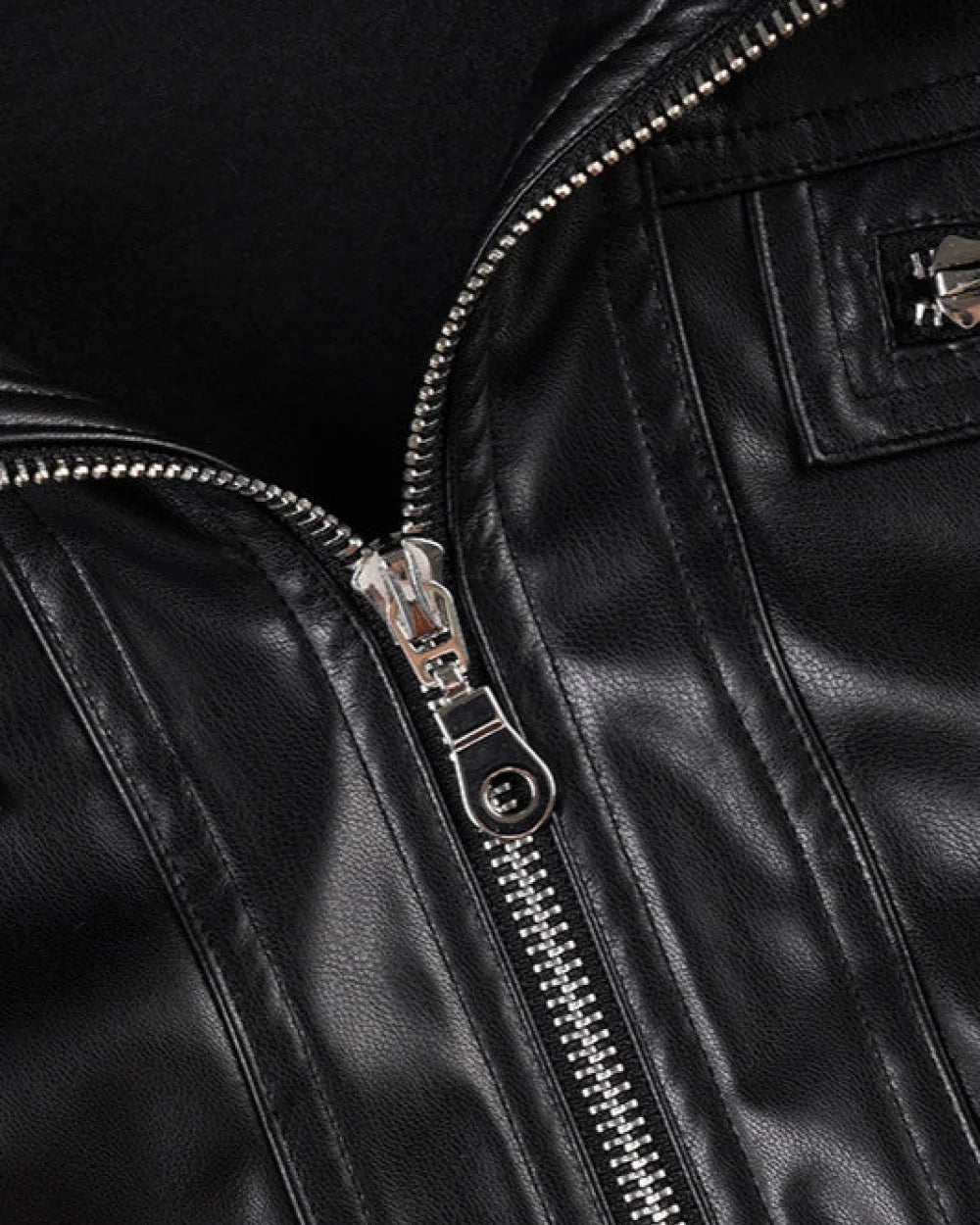 Luxe Women's Leather Jacket | Slim Fit, Stand Collar, Chic Patchwork Design 4