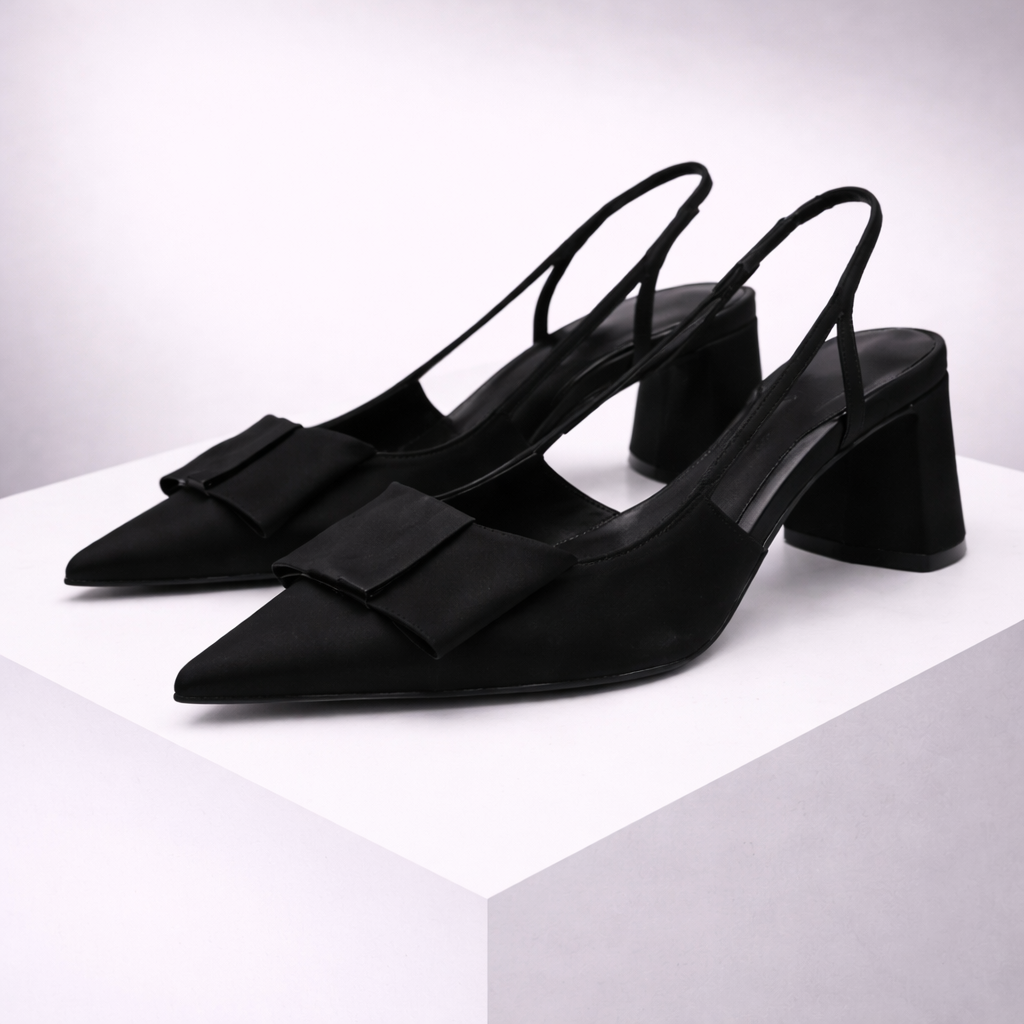 Women's Leather Slingback Pumps – Pointed Toe Bow Heels