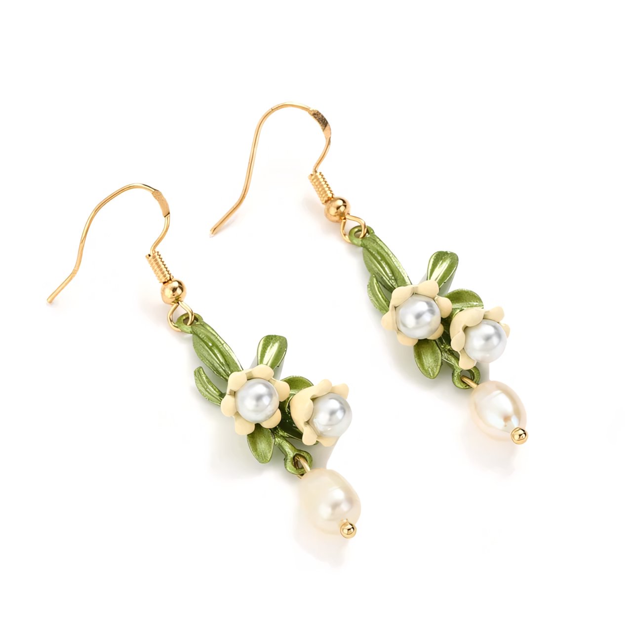 Women's Jewelry Set White Stainless Steel Pearl Floral Necklace and Earring Set - 10