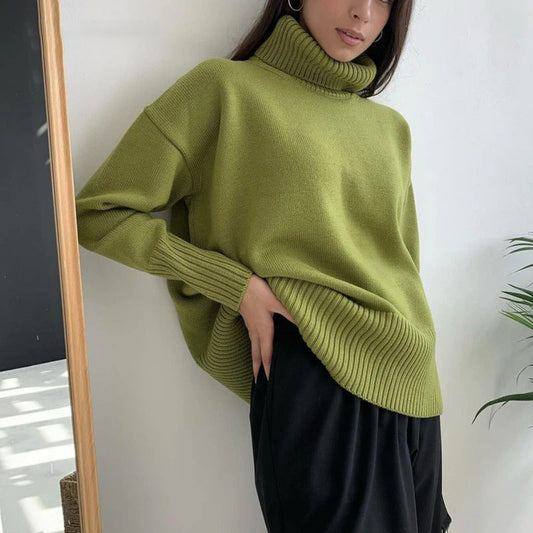 Loose-Fitting Knitted Turtleneck Long Sleeve Pullover Winter Sweaters 0
