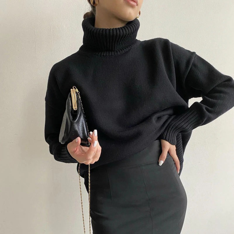 Loose-Fitting Knitted Turtleneck Long Sleeve Pullover Winter Sweaters 1