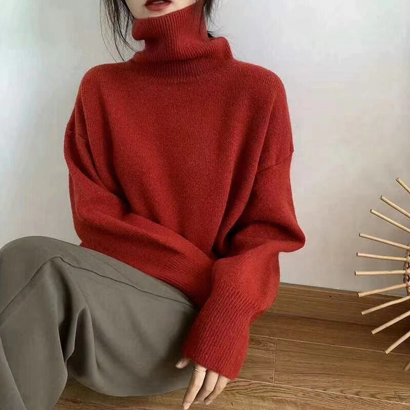 Loose-Fitting Knitted Turtleneck Long Sleeve Pullover Winter Sweaters 11