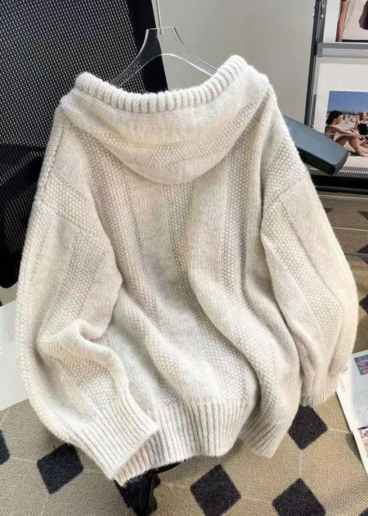 Women's Sweater Apricot Hooded Cotton Knit - 2